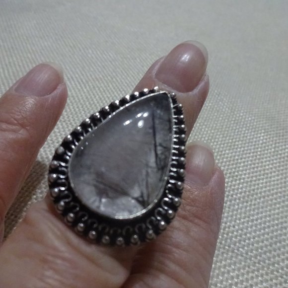 Unique "TOURMALINE QUARTZ" Handmade Sterling Ring Size 7.25 #373B - Picture 3 of 3